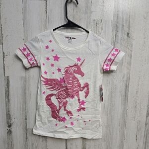 New Just 2 Cute White and Pink Unicorn Tee Girls Size 10/12